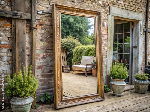 antique farmhouse leaner mirror photo