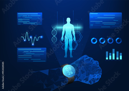 Smart watch technology, is a wristwatch that projects a hologram of body data, heart rate, and has a function to measure walking distance, sleep, and can be used as basic information for treatment.