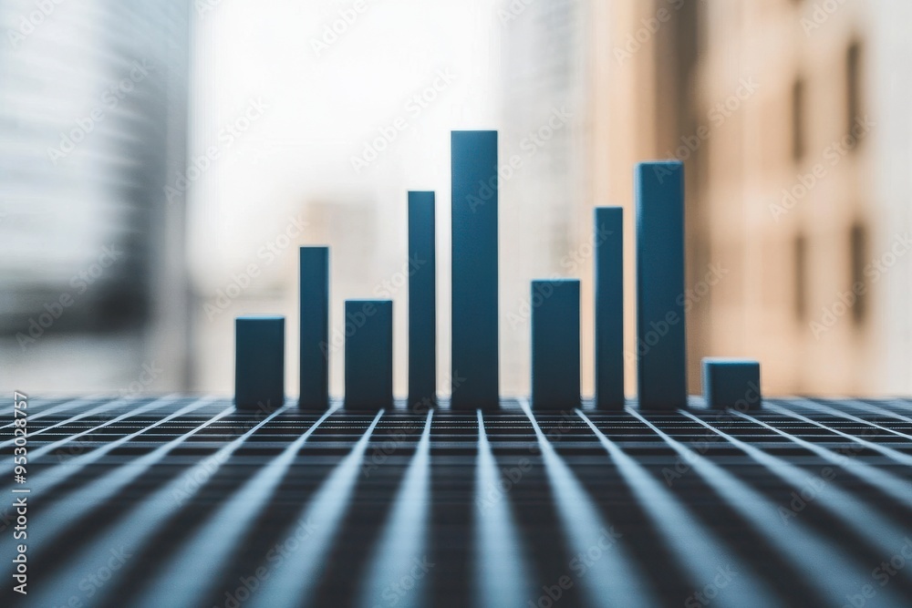 A modern bar graph showcasing data trends with a blurred city background, ideal for financial and business presentations. A modern bar graph showcasing data trends with a blurred city background, ideal for financial and business presentations.