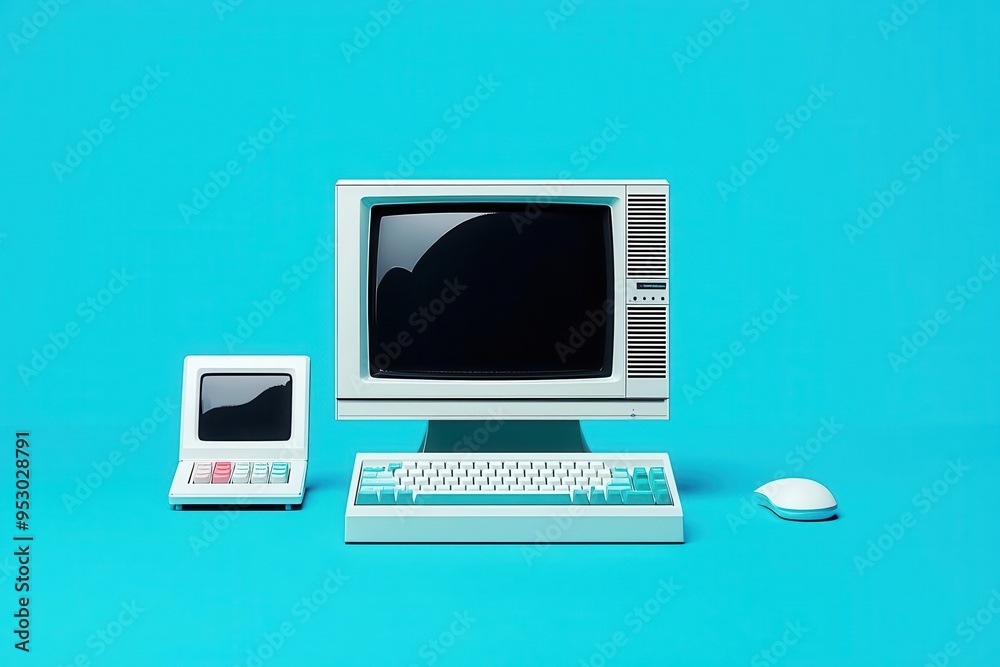 Illustration of an old computer transforming into a high-performance machine through a series of upgrades, computer upgrade, tech evolution