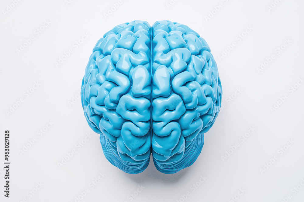 A close-up view of a blue brain model displayed against a white background, showcasing intricate details of the human brain structure. A close-up view of a blue brain model displayed against a white background, showcasing intricate details of the human brain structure.
