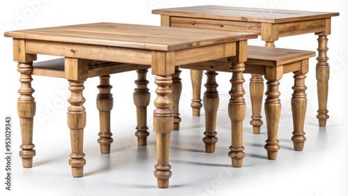 bob furniture rustic farmhouse tables with natural wood tone legs and turned wooden spindles photo