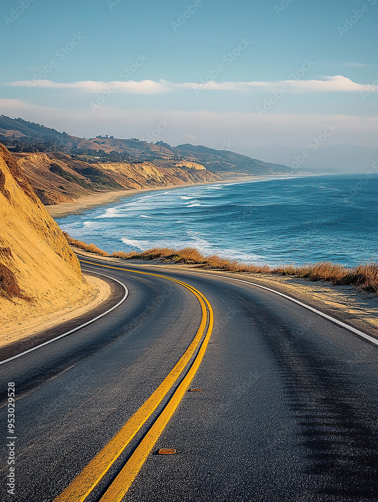 A winding coastal road along the ocean A winding coastal road along the ocean