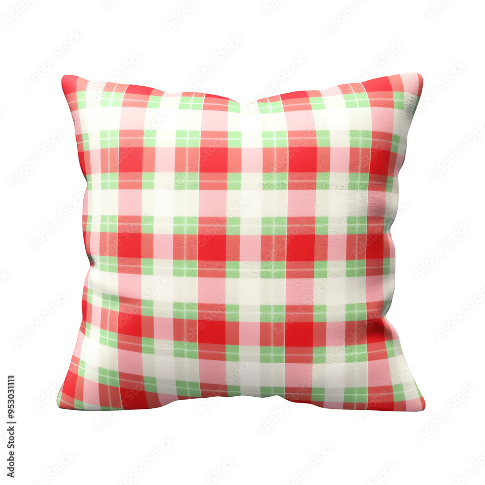 Cozy pillow with a vibrant red and green plaid pattern, perfect for adding a festive touch to any room decor.