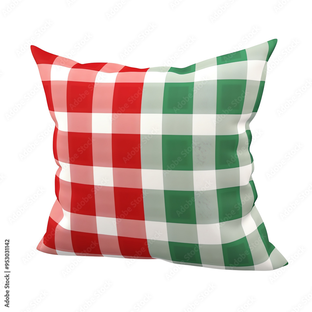 Decorative pillow with red, green, and white checkered pattern. Perfect for adding a festive touch to home decor or holiday celebrations. Decorative pillow with red, green, and white checkered pattern. Perfect for adding a festive touch to home decor or holiday celebrations.