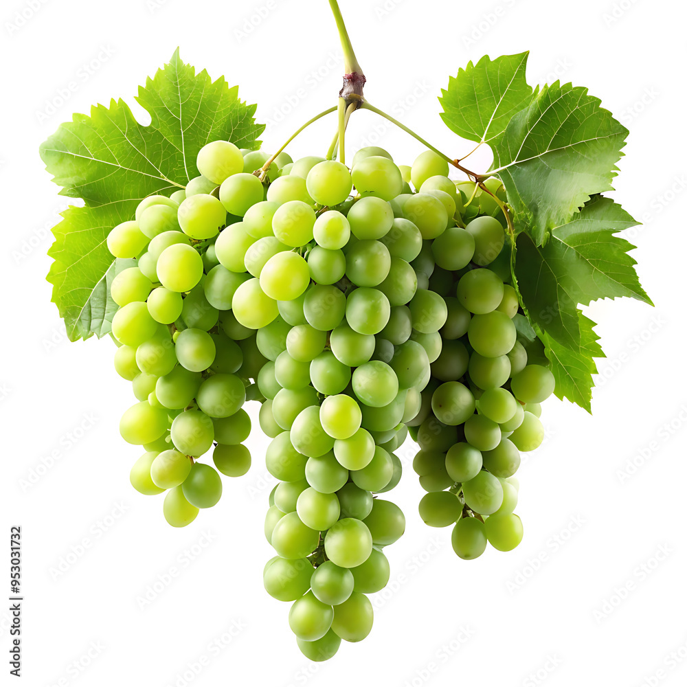 Obraz premium hanging branch green grapes isolated on a white background