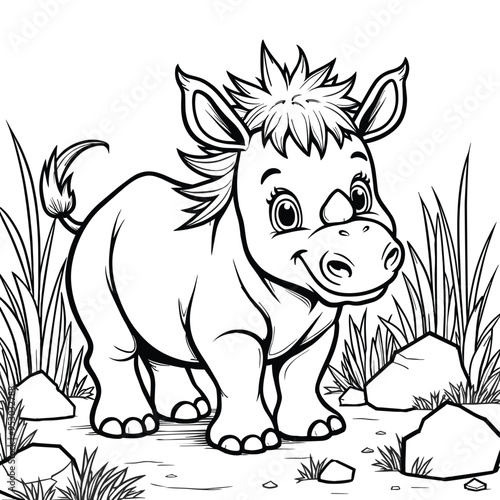 A Cheerful Baby Rhino Coloring Book