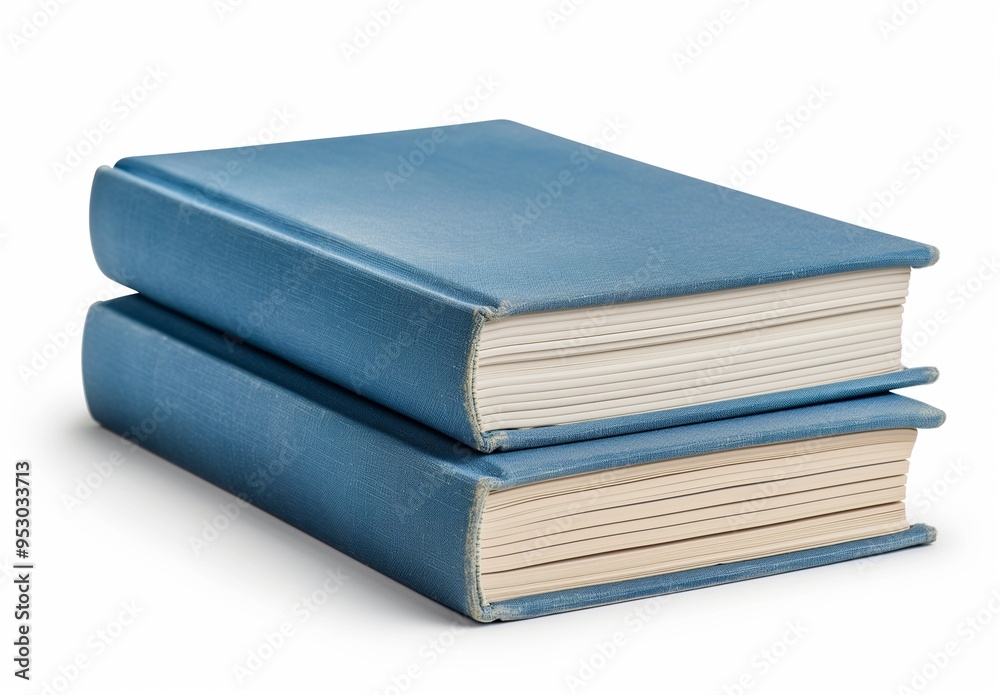 A stack of two books with a blue cover isolated on white background A stack of two books with a blue cover isolated on white background