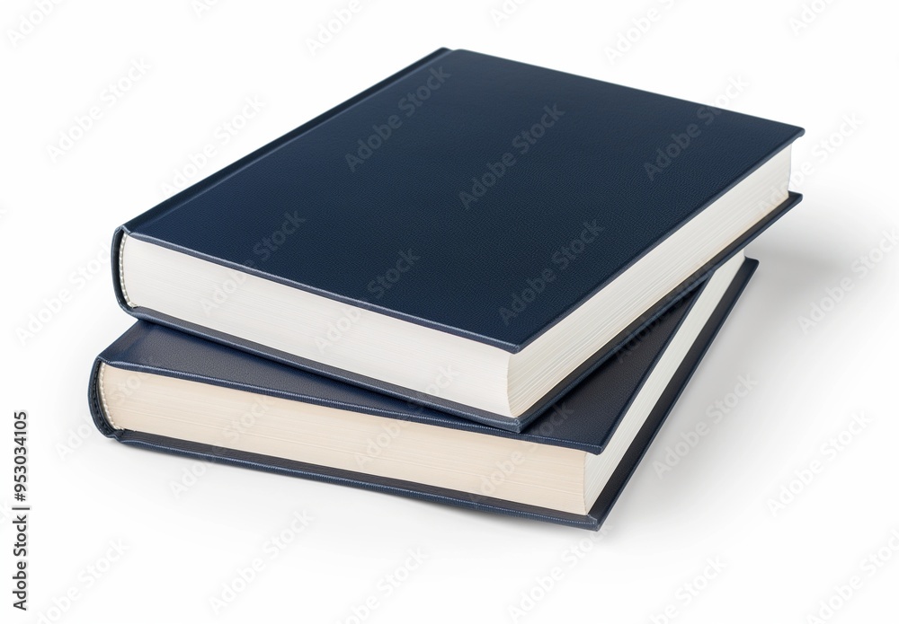A stack of two books with dark blue covers isolated on white background A stack of two books with dark blue covers isolated on white background