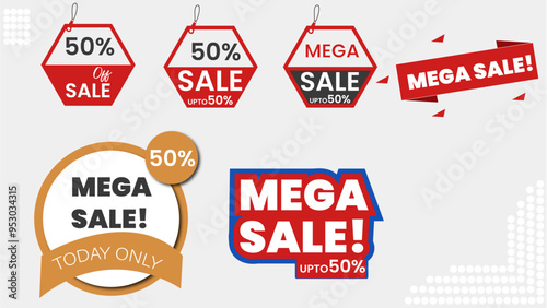 Sale tags collection. Special offer, big sale, discount, best price, mega sale banner set. Shop or online shopping. Sticker, badge, coupon, store. Vector Illustration. photo