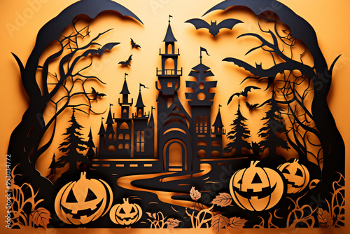 Halloween Castle with Paper Cut Jack-O-Lanterns