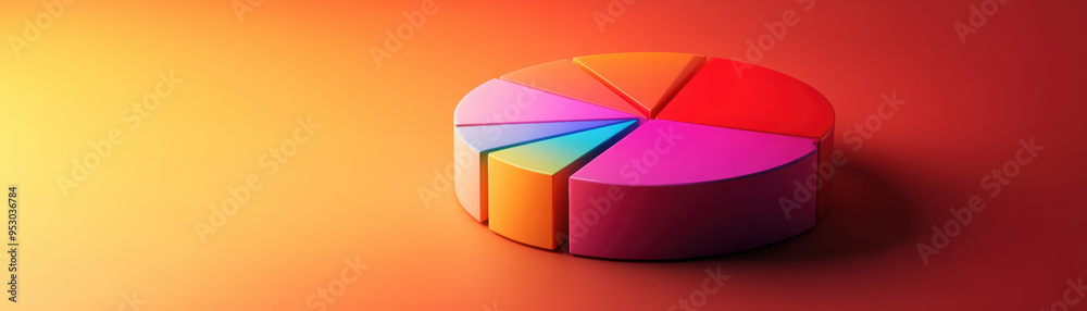 Obraz premium Vibrant pie chart on a gradient background, showcasing colorful data visualization in a modern and eye-catching style.