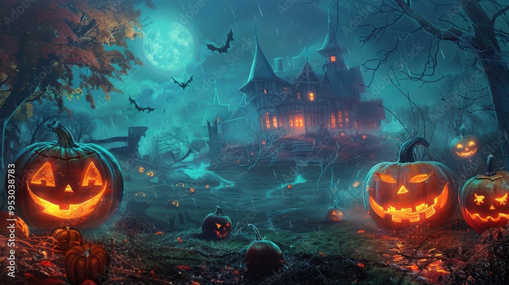 Naklejka premium Cute Halloween colorful images, vivid color illustrator adding, background.