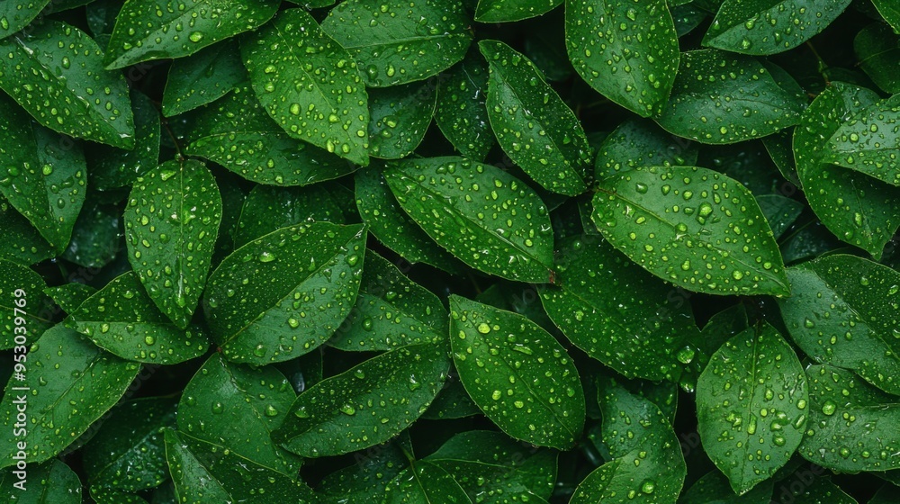 Fototapeta premium A close-up of a cluster of tropical green leaves.