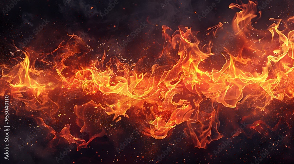 Fototapeta premium Realistic fire and flame overlays, burning effects,