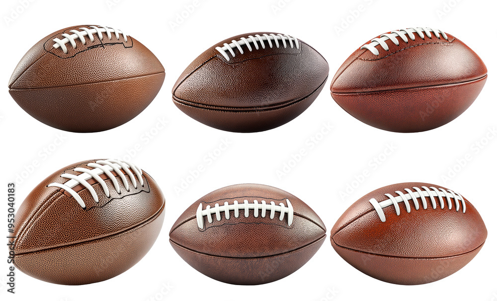 Set of american footballs in different angles isolated on transparent background Set of american footballs in different angles isolated on transparent background