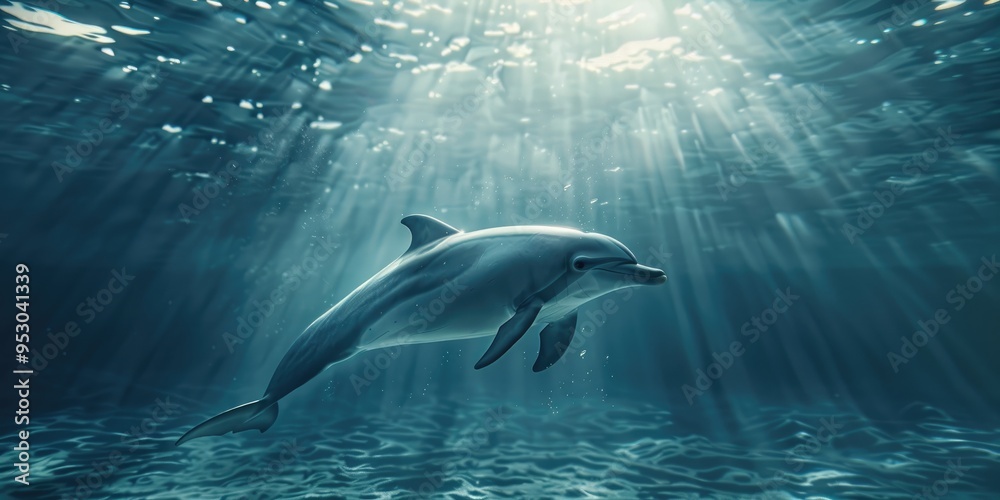 Dolphin elegantly moving through the sparkling waves Dolphin elegantly moving through the sparkling waves