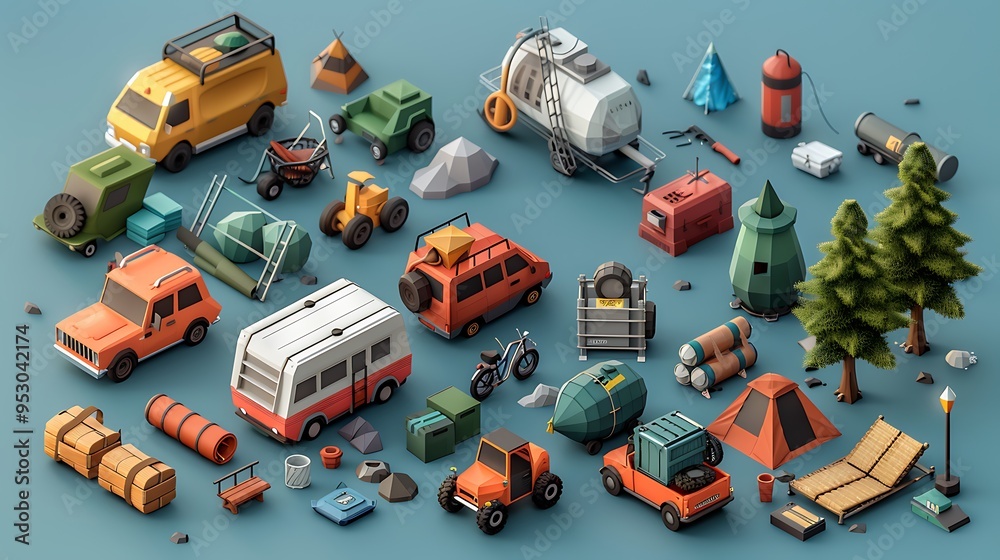 Obraz premium Low poly 3D model collection, various objects,