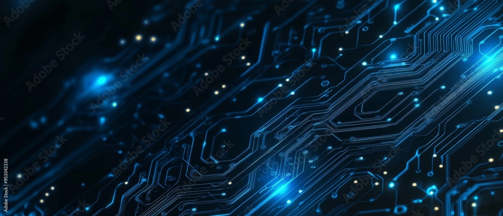 Obraz premium Digital Network Circuit Board with Glowing Data Dots