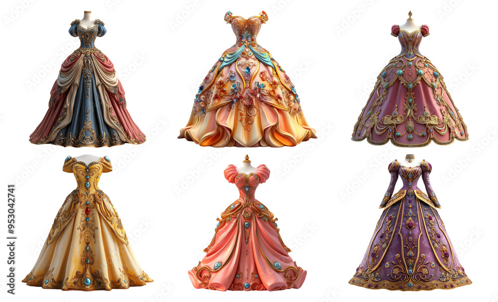 Fancy elegant dresses with beautiful designs isolated on transparent background Fancy elegant dresses with beautiful designs isolated on transparent background