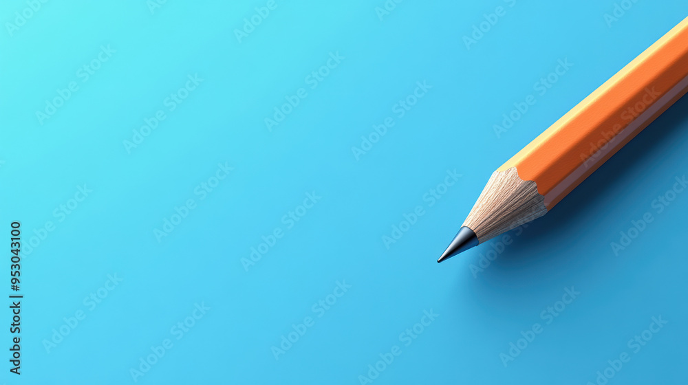 An orange pencil with a sharp tip lying on a light blue surface, perfect for creative design and educational purposes. An orange pencil with a sharp tip lying on a light blue surface, perfect for creative design and educational purposes.