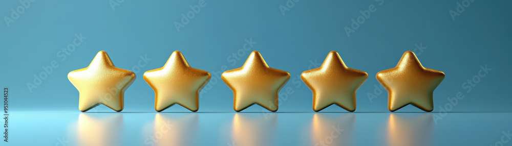 Five gold stars on a light blue background, symbolizing excellence, top rating, and high quality in a minimalistic and elegant design. Five gold stars on a light blue background, symbolizing excellence, top rating, and high quality in a minimalistic and elegant design.