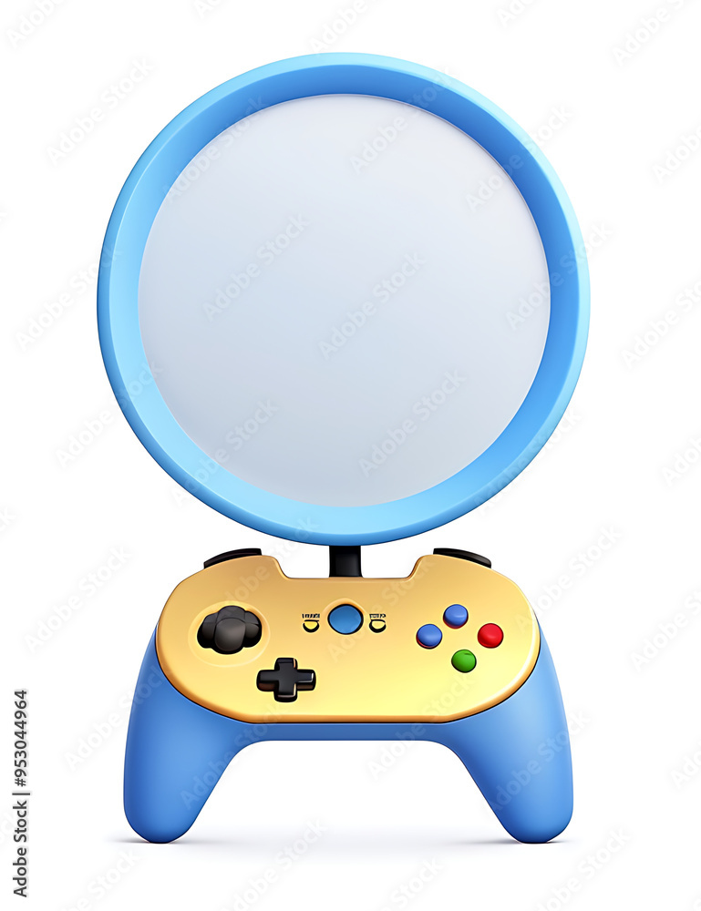 A retro video game controller with a simple, minimalist design, featuring colorful buttons and a classic shape, isolated on a plain white background with copy space, the golden age of gaming A retro video game controller with a simple, minimalist design, featuring colorful buttons and a classic shape, isolated on a plain white background with copy space, the golden age of gaming