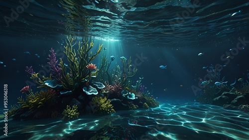 Ethereal Underwater Scene with Dreamy Sea Plants in Hyper Realism photo