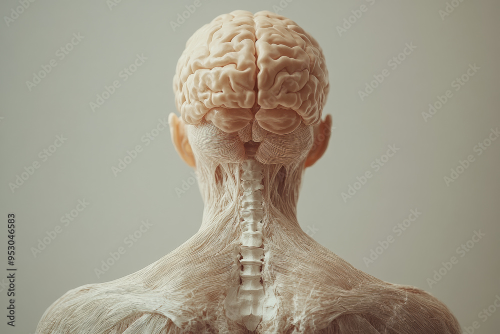Detailed anatomical illustration of the human brain and spinal cord ...