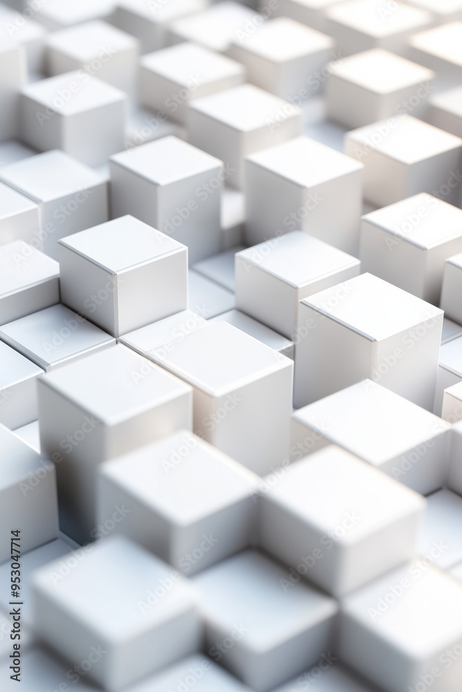 Abstract of numerous white cubes arranged in a pattern, creating a modern and minimalist geometric background. Abstract of numerous white cubes arranged in a pattern, creating a modern and minimalist geometric background.