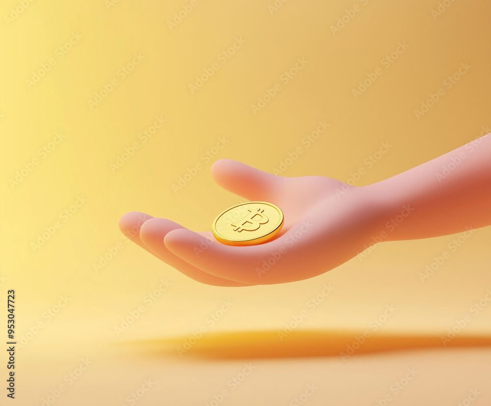 3D cartoon hand holding a coin isolated on background 3D cartoon hand holding a coin isolated on background