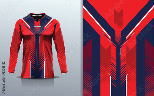 Sport jersey long sleeve design template mockup stripe line racing for motocross motorcycle football soccer, racing, e sports, red color