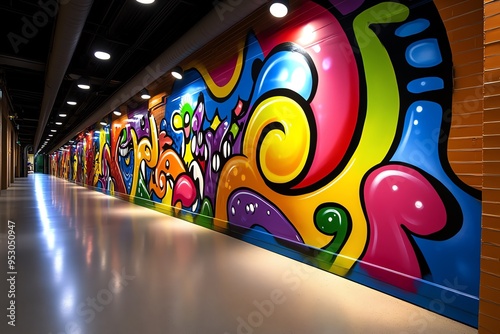 Neon color urban graffiti with vibrant and expressive details, illustrated in a scene where a graffiti mural is filled with neon colors, bold lines, and dynamic shapes, bringing the urban environment photo