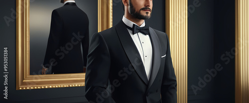 realistic illustration of a man wearing a Tuxedo suit photo