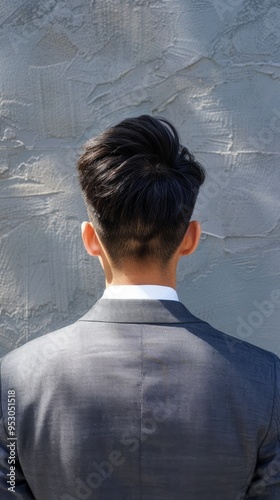 a back view of asian businessman in Los Angeles, casual ware, in summer,  photo