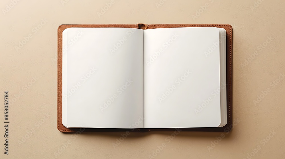 Open Brown Leather Bound Notebook with Blank Pages Open Brown Leather Bound Notebook with Blank Pages