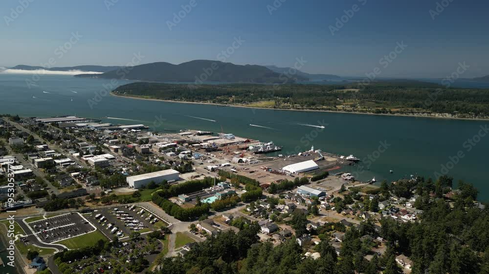 Aerial above Port of Anacortes Washington on Pacific Ocean Aerial above Port of Anacortes Washington on Pacific Ocean