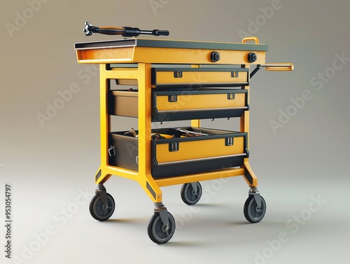 A 3D render of a mechanic s portable tool cart photo