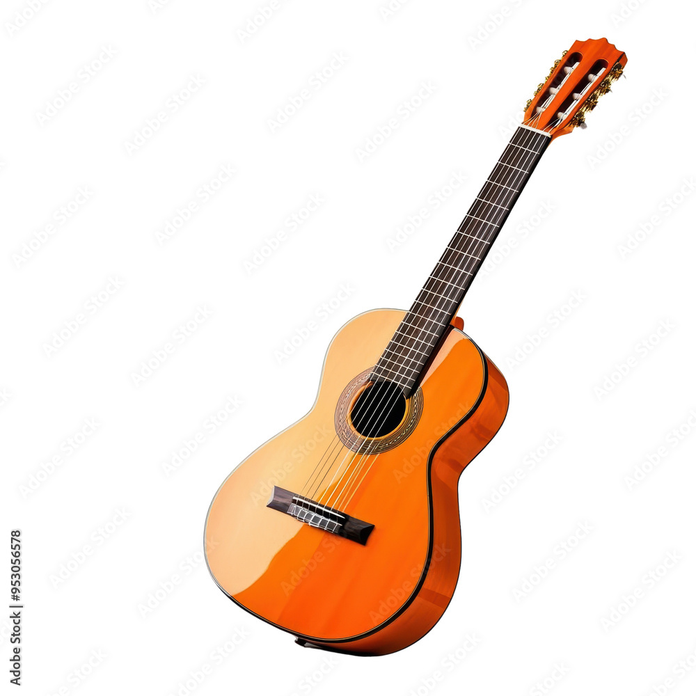 A stunning orange acoustic guitar. A stunning orange acoustic guitar.
