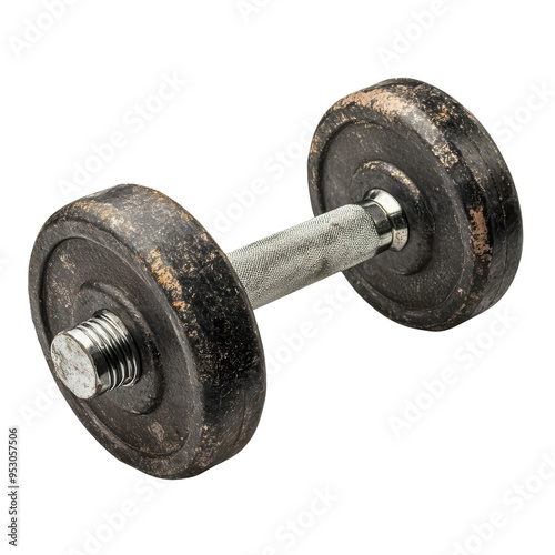 A vintage, worn-out dumbbell.