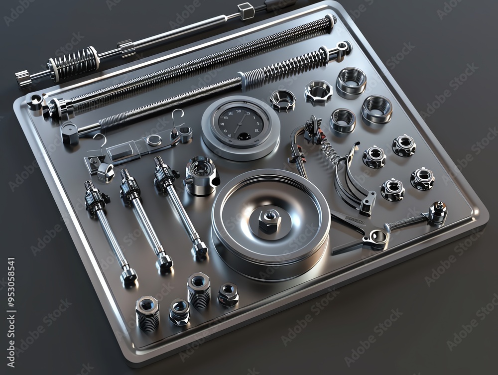 A 3D render of an engine compression tester kit A 3D render of an engine compression tester kit