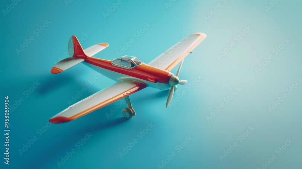Red and White Airplane on a Blue Background.. Red and White Airplane on a Blue Background..