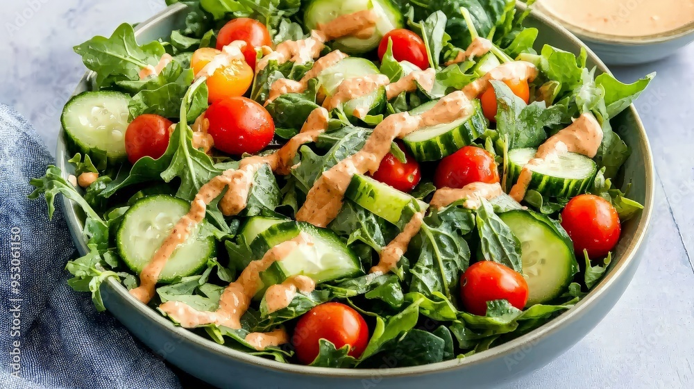Fresh Green Salad with Cucumber and Cherry Tomatoes