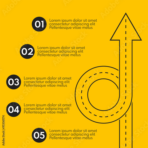 road line with ring 5 different options or steps, vector infographics template photo