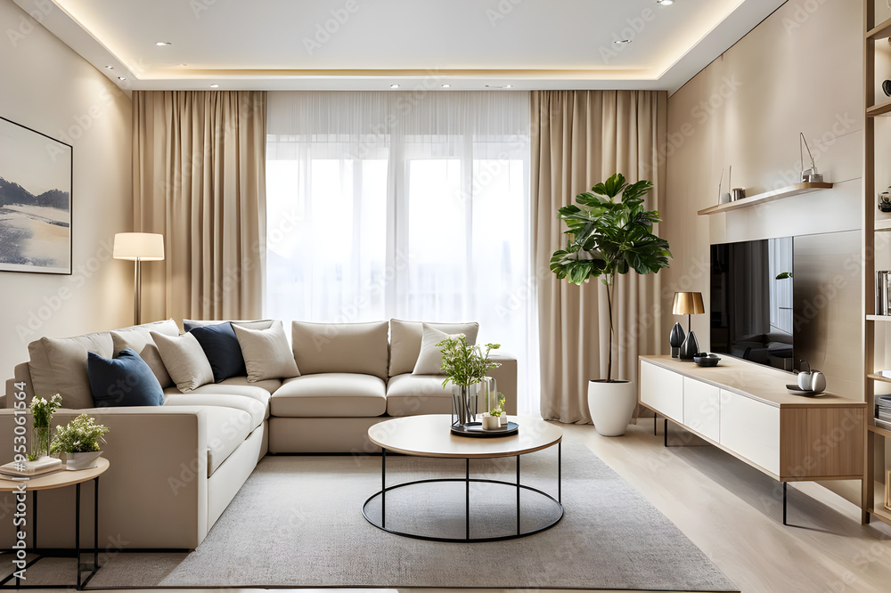 Fototapeta premium modern living room with fireplace