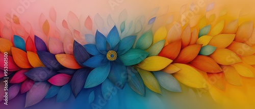 Wallpaper Mural Vibrant Abstract Art Piece Featuring Colorful Leaves on a Warm Gradient Background. Torontodigital.ca