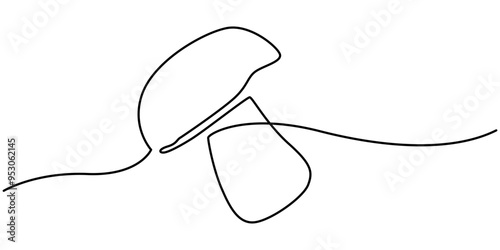 Continuous one line drawing of mushroom. Vector illustration, Vector image of a mushroom drawn with one line, Fresh Mushroom Continuous Line Editable Stroke Line, Abstract shaped bell mushroom