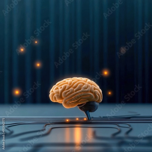 Futuristic AI Technology Concept with Brain-like Object photo