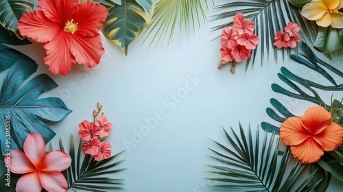 Tropical Floral Bliss with Hibiscus Blooms and Exotic Flowers