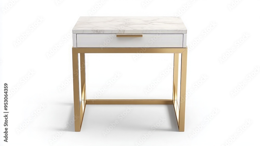 Modern White Nightstand with Marble Top and Gold Frame Modern White Nightstand with Marble Top and Gold Frame